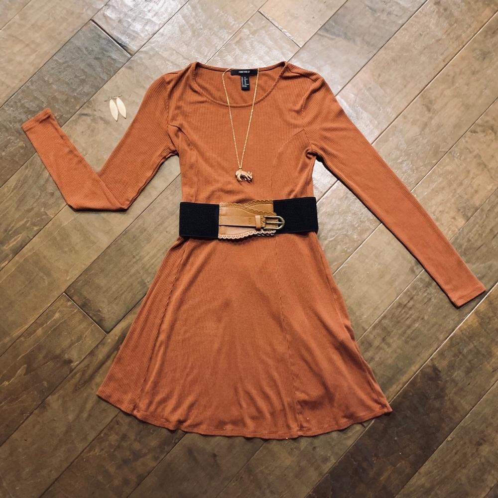 Forever 21 Long Sleeve Burnt Orange Dress